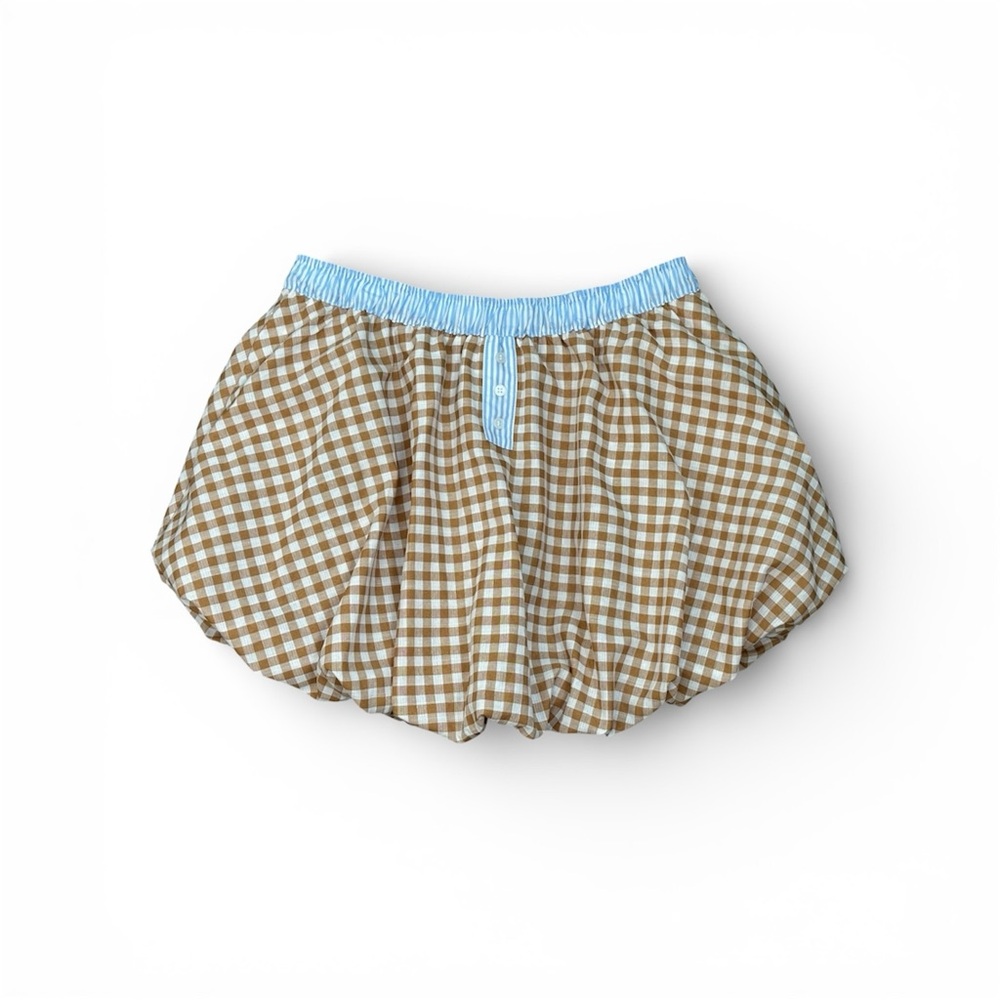 Things Between Tan Gingham Bubble Hem Skirt Size Medium - Picture 2 of 2